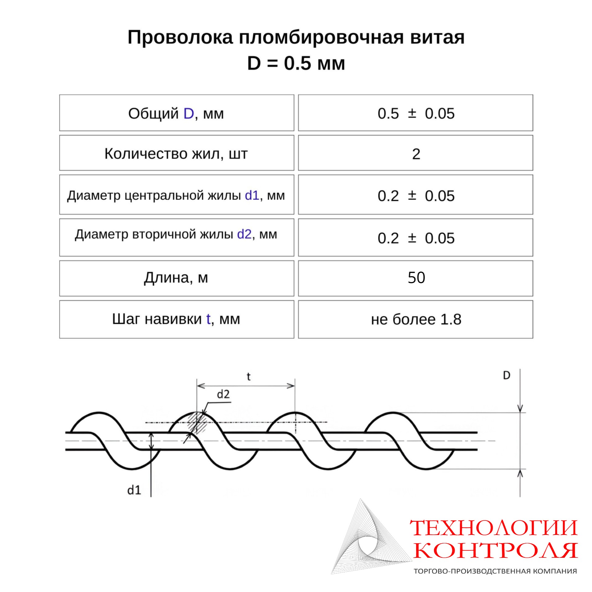 Пломбировочная проволока витая D=0.5 мм L=50 м (нержавеющая сталь)