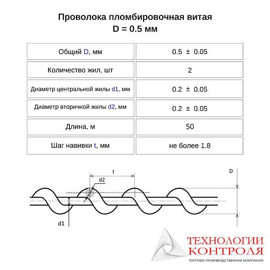 Пломбировочная проволока витая D=0.5 мм L=50 м (нержавеющая сталь)